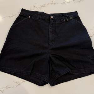 Vintage Bill Blass Jeanswear Black Denim High Waisted Carpenter Mom Shorts 12